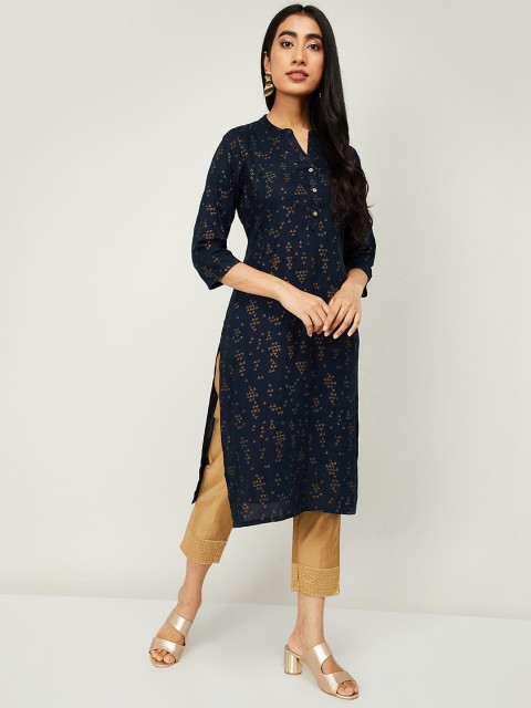 

Melange by Lifestyle Women Navy Blue Printed Kurta