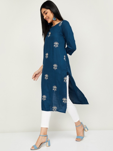 

Melange by Lifestyle Women Navy Blue Floral Embroidered Kurta