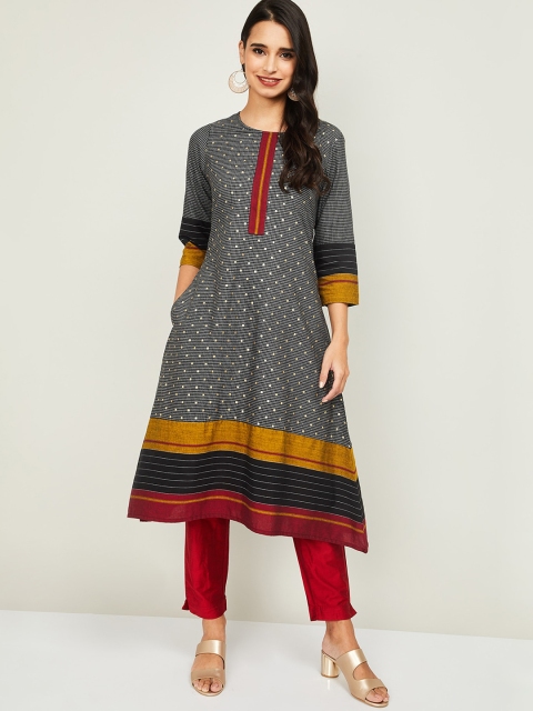 

Melange by Lifestyle Women Black & Gold-Toned Checked Kurta