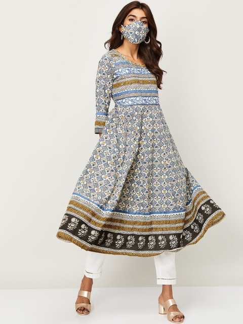 

Melange by Lifestyle Women Blue Ethnic Motifs Printed Anarkali Kurta