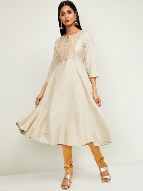 

Melange by Lifestyle Women Grey Yoke Design Keyhole Neck Gotta Patti Chanderi Silk Chanderi Silk Anarkali Kurta