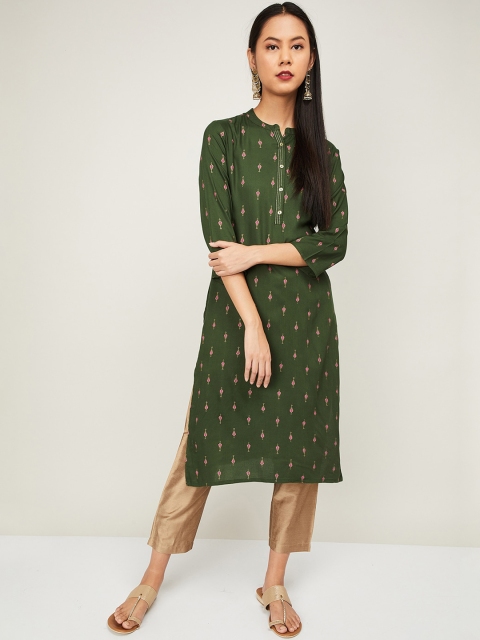 

Melange by Lifestyle Women Green & Pink Geometric Printed Kurta