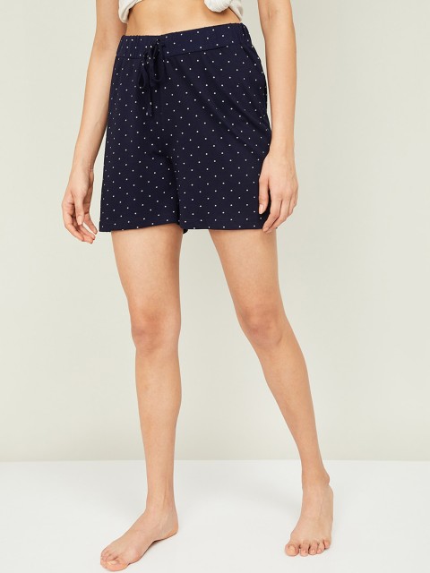 

Ginger by Lifestyle Women Navy Blue Printed Cotton Regular Shorts