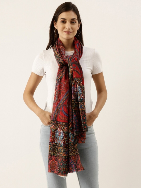

Pashmoda Women Red & Purple Pure Wool Printed Stole