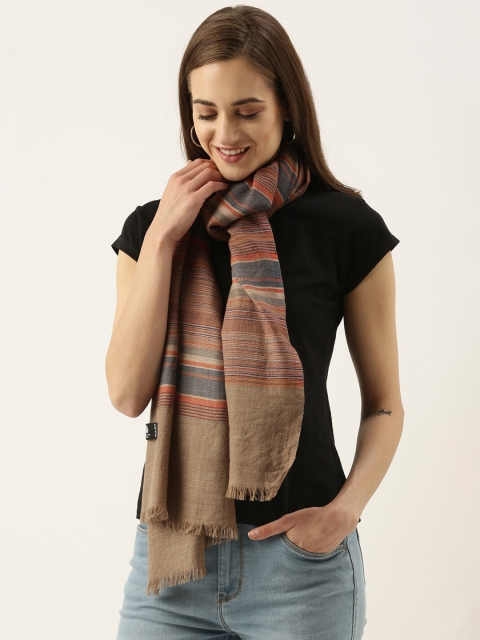 

Pashmoda Women Beige & Orange Striped Pure Wool Stole