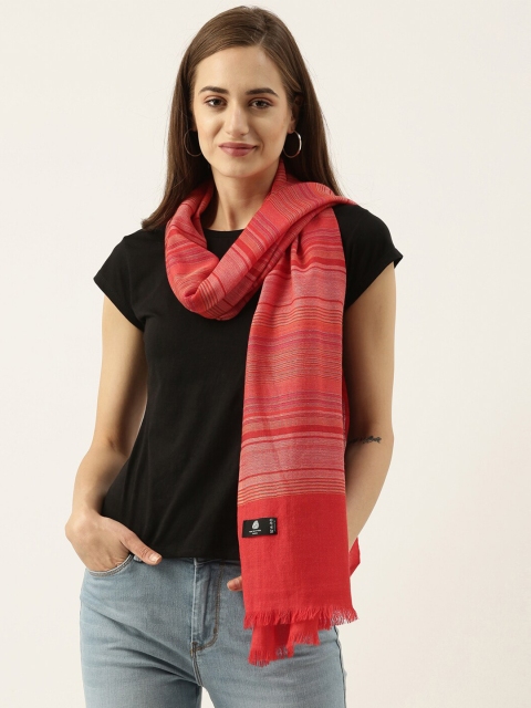 

Pashmoda Women Red & White Striped Pure Wool Stole