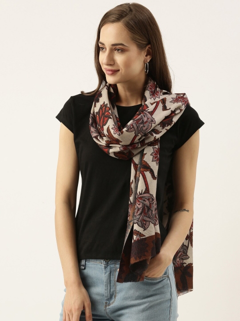 

Pashmoda Women White & Brown Pure Wool Printed Stole