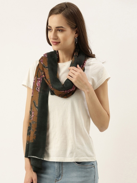 

Pashmoda Women Mustard & Black Pure Wool Printed Stole