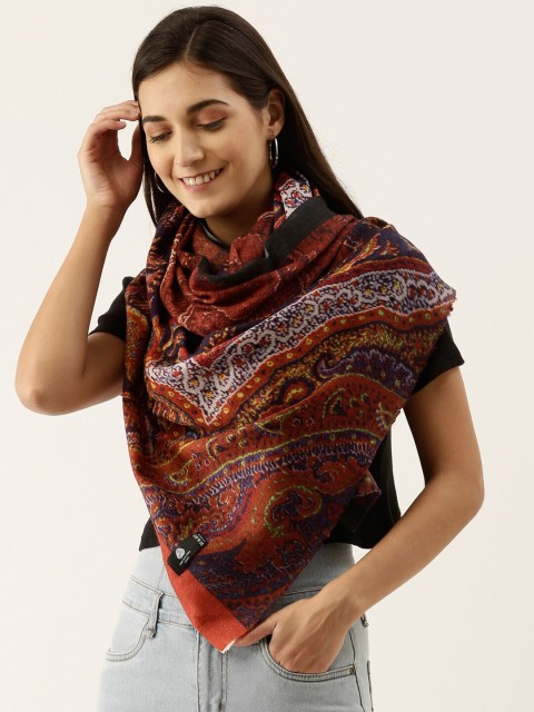 

Pashmoda Women Red & Blue Pure Wool Printed Stole