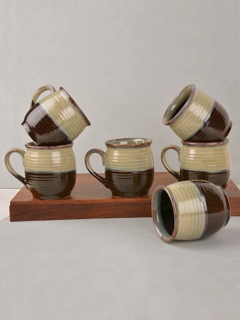 

StyleMyWay Set Of 6 Brown & Cream-Coloured Printed Ceramic Matte Coffee Mugs