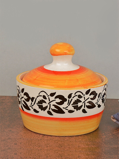 

StyleMyWay Yellow & Black Dishwasher & Microwave Safe Ceramic Butter Pot With Lid