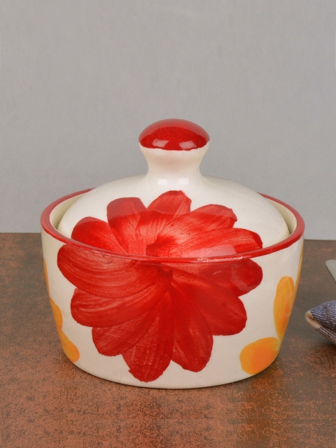 

StyleMyWay White & Red Handpainted Ceramic Butter Pot With Lid