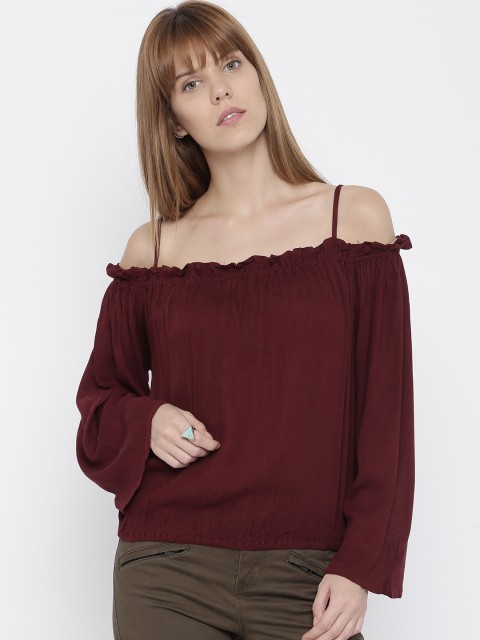 

Moda Rapido Women Burgundy Solid Regular Top