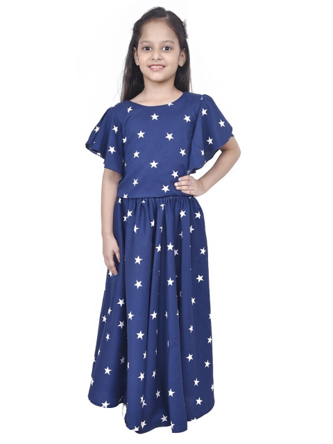 

ruviero Girls Blue & White Printed Ready to Wear Lehenga &