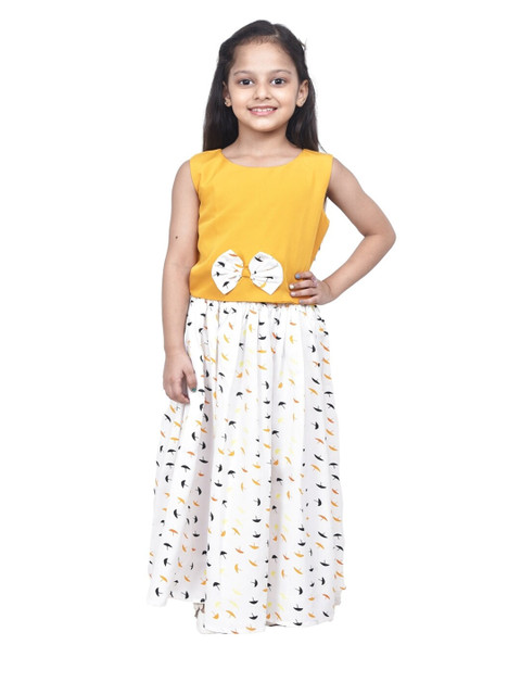 

ruviero Girls White & Yellow Ready to Wear Lehenga &