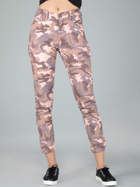 

Roadster Women Rose Gold & Grey Camouflage Printed Joggers