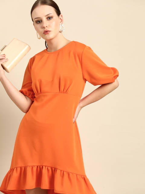 

DODO & MOA Orange Scuba Dress with Flared Hem