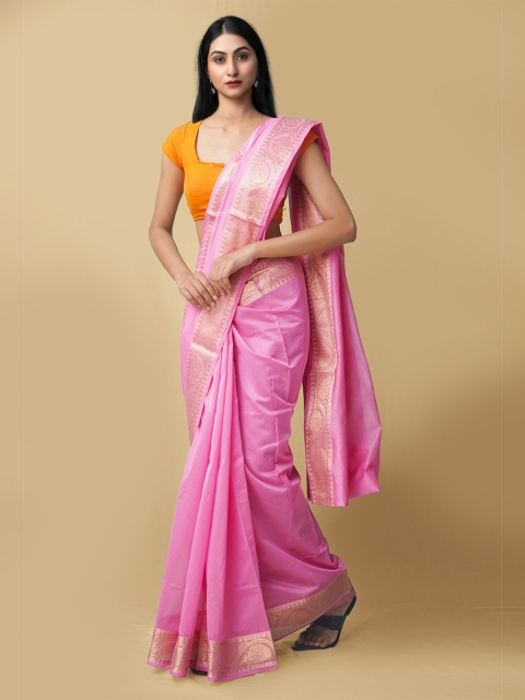 

Unnati Silks Women Pink & Gold-Toned Bangalore Sico Saree