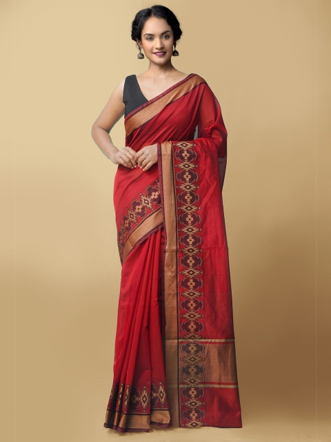 

Unnati Silks Maroon & Brown Zari Silk Cotton Baluchari Saree