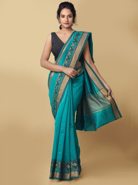 

Unnati Silks Green & Black Woven Design Silk Cotton Baluchari Saree