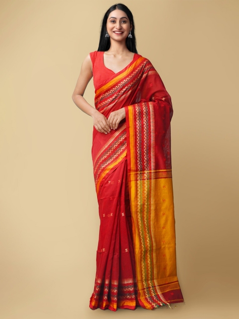 

Unnati Silks Red & Yellow Woven Design Pure Linen Jamdani Saree