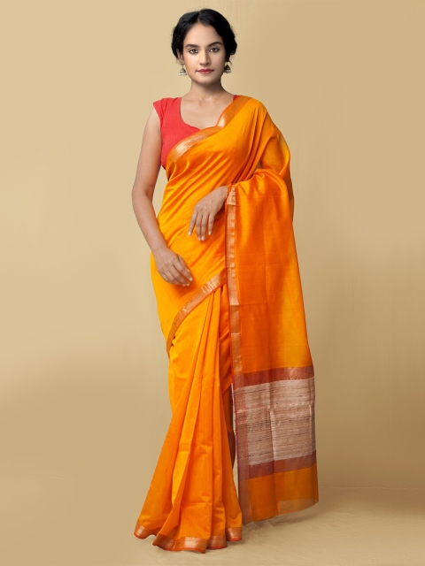 

Unnati Silks Women Orange & Gold-Toned Pure Handloom Maheshwari Sico Saree