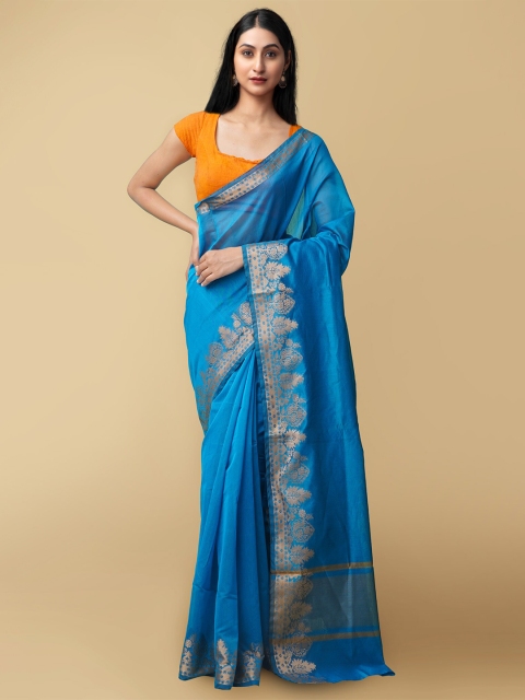 

Unnati Silks Women Blue & Gold-Toned Bangalore Sico Saree