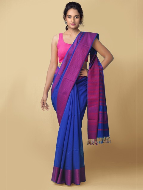 

Unnati Silks Blue & Pink Silk Cotton Maheshwari Saree