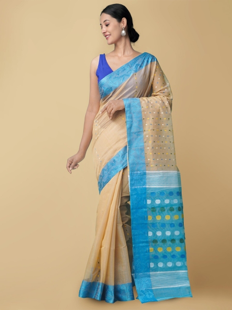 

Unnati Silks Women Brown & Blue Pure Handloom Bengal Tant Cotton Sustainable Saree