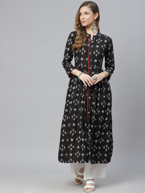 

Aasiya Women Black & White Geometric Printed A-Line Kurta
