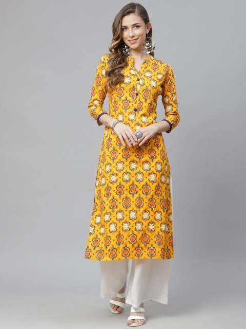 

Aasiya Women Yellow & Red Floral Printed Straight Kurta