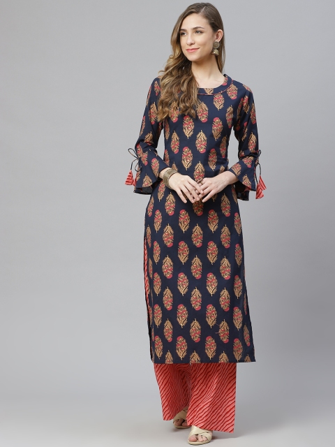 

Aasiya Women Blue Ethnic Motifs Printed Regular Pure Cotton Kurta with Palazzos
