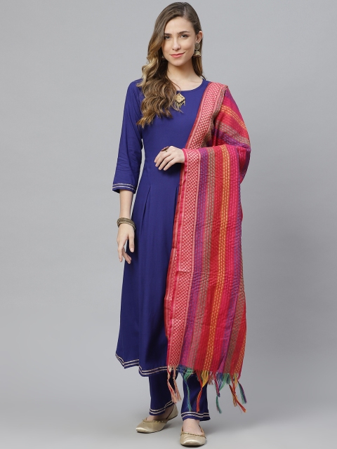 

Aasiya Women Blue Regular Gotta Patti Kurta with Trousers & With Dupatta