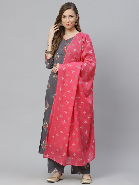 

Aasiya Women Grey Ethnic Motifs Printed Regular Kurta with Palazzos & With Dupatta