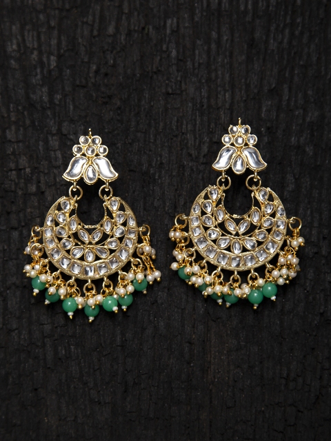 

Fabstreet Green & Gold-Toned Crescent Shaped Chandbalis Earrings
