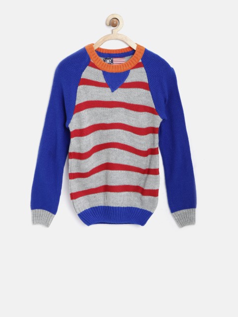 

American Eye Boys Grey Melange Striped Sweater, Multi