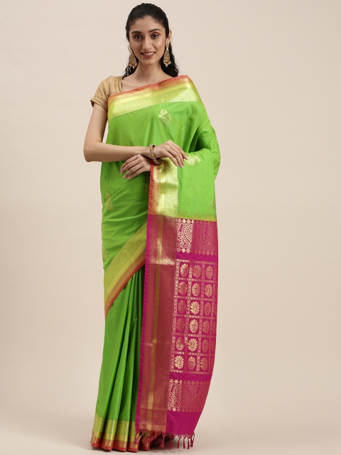 

Thara Sarees Green & Pink Ethnic Motifs Zari Art Silk Kanjeevaram Saree