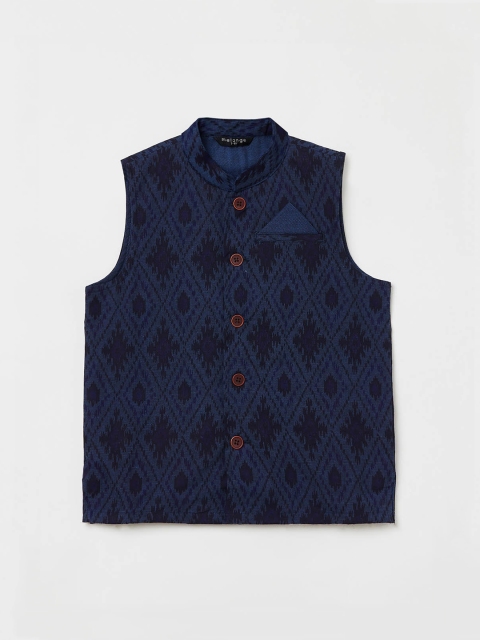 

Melange by Lifestyle Navy Blue Woven Deisgn Pure Cotton Waistcoat
