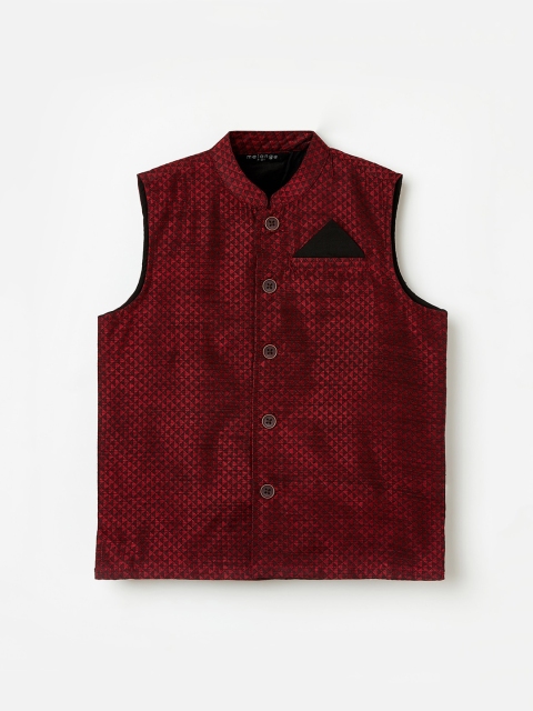 

Melange by Lifestyle Boys Maroon & Black Printed Pure Cotton Waistcoat