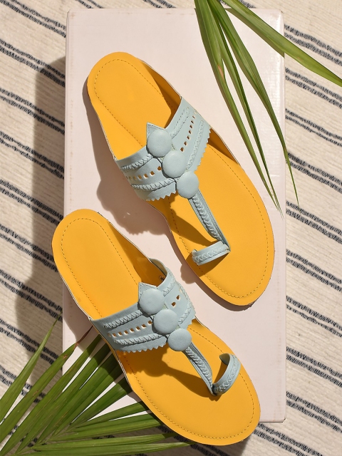 

Street Style Store Women Turquoise Blue Embellished One Toe Flats with Laser Cuts