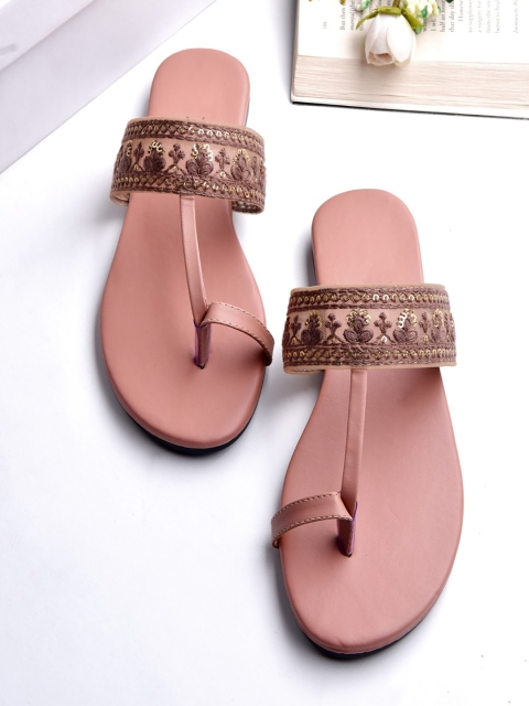 

Street Style Store Women Copper-Toned & Gold-Toned Embellished One Toe Flats