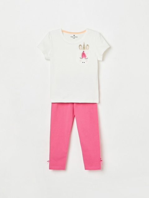 

Fame Forever by Lifestyle Girls Pink & White Printed T-shirt with Leggings