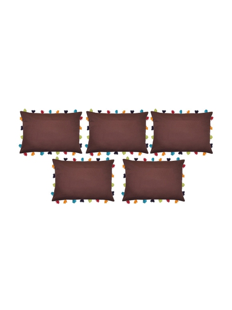 

Lushomes Brown & Blue Set of 5 Rectangle Cushion Covers with Tassels