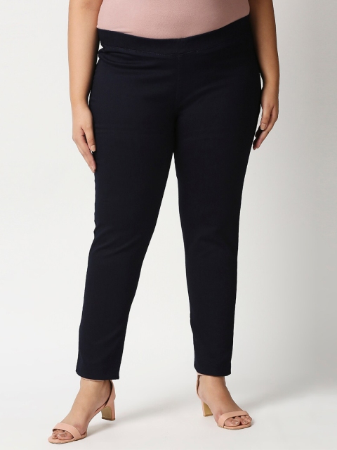 

High Star Women Plus Size Blue Solid Slim-Fit Jeggings