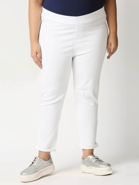 

High Star Women Plus Size White Solid Slim-Fit Denim Jeggings