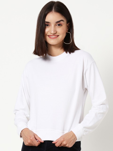 

Bewakoof Women White Solid Cropped Sweatshirt