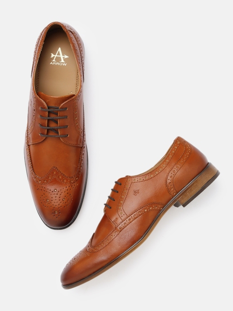 

Arrow Men Tan Brown Textured Leather Brogues Formal Shoes