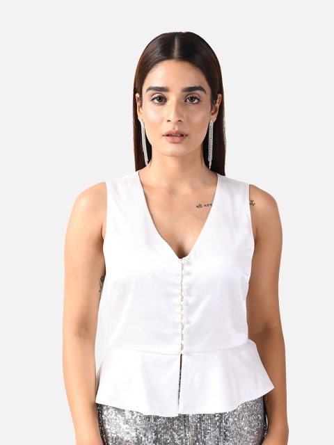 

ATTIC SALT White Solid Peplum Top
