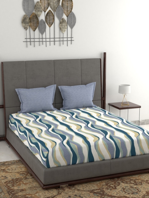 

Trident Blue & White Geometric 130 TC Queen Bedsheet with 2 Pillow Covers