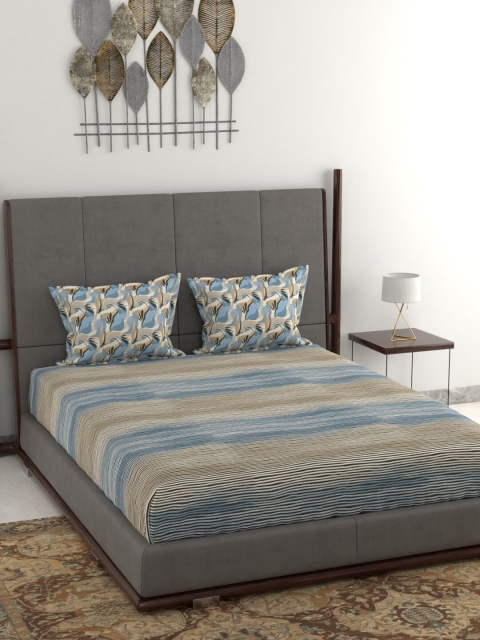 

Trident Blue & Brown Striped 130 TC Queen Bedsheet with 2 Pillow Covers